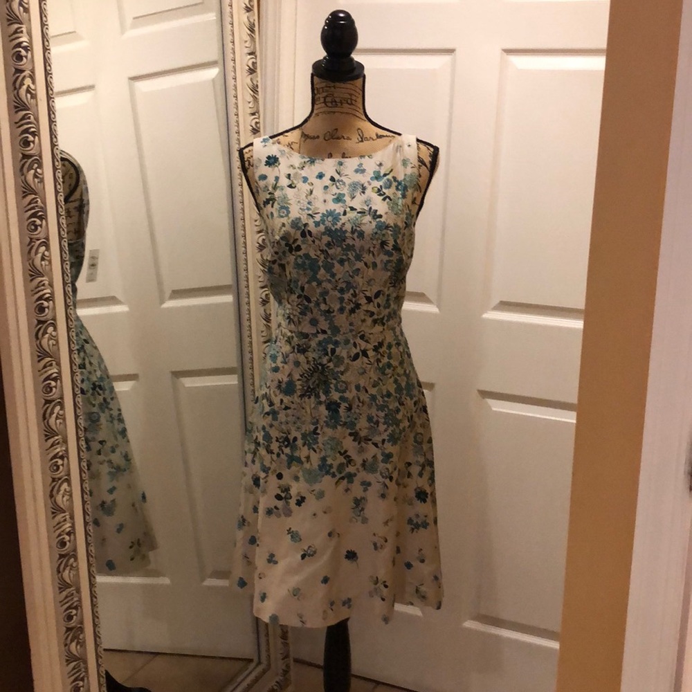 Cream dress with blue flowers